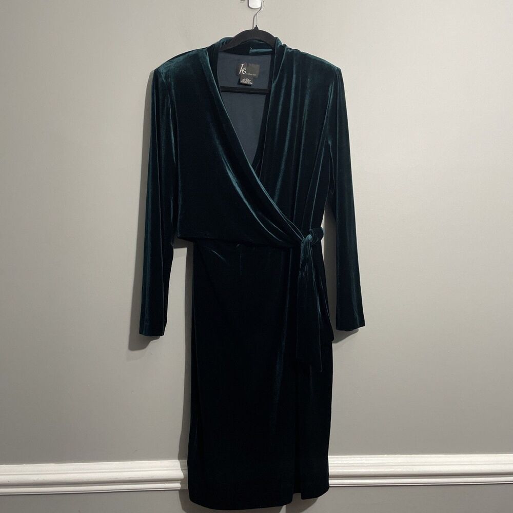 KS Collection Womens Velvet Dress 16 Green Long Sleeve Evening Party Formal